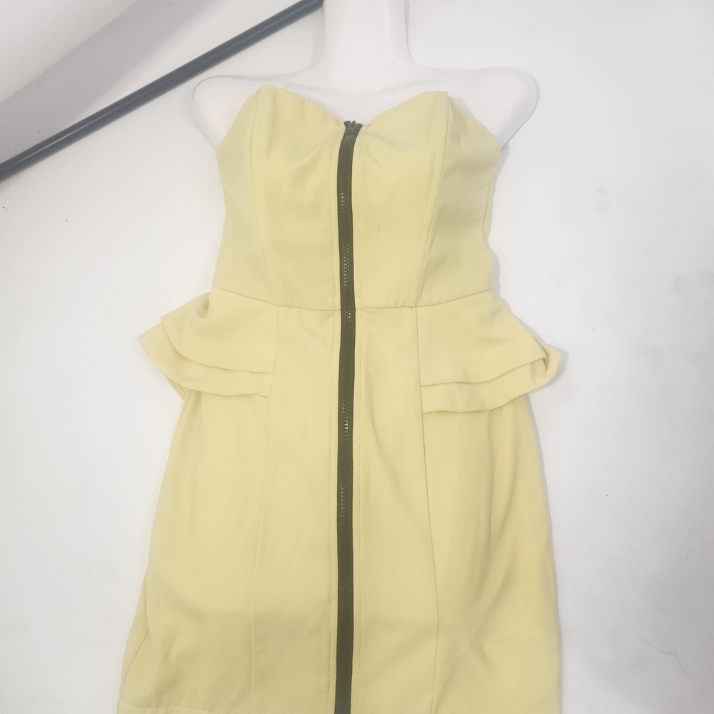Mustard Seed Yellow And Black Strapless Dress with Zipper Front‎ Size S